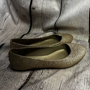 Lower East Side Women’s Gold Glitter Ballet Fairycore Flats Shoes Size 8W GUC